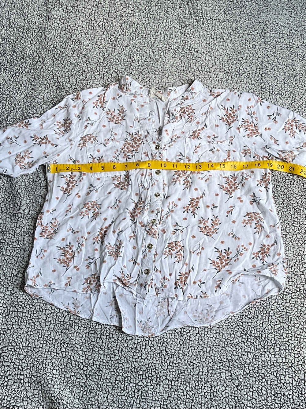 Women's White Button-Down Blouse with Brown Floral Print - Picture 4 of 7